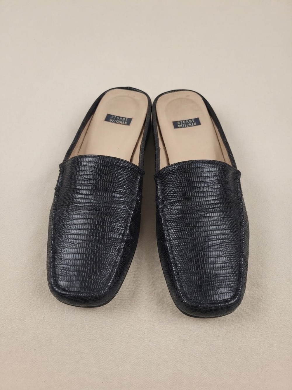 Stuart Weitzman Black Textured Slip-On Mule Loafers Size 8.5